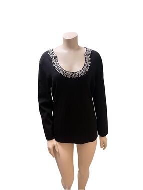 Cable & Gauge Black Scoop Neck Sweater with Crystal Trim